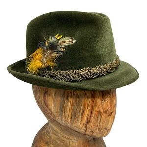 VTG 60's ROYAL COACHMAN by DOBBS Forest Green Velvet Fedora Hat Size 6 7/8